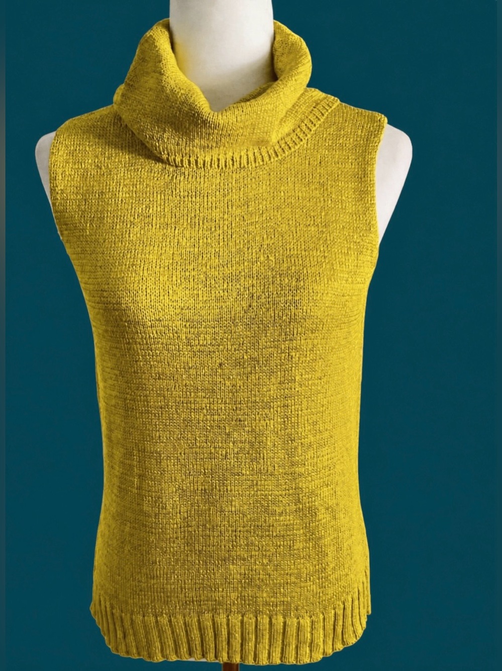Vintage 90s Chartreuse Yellow Green Sleeveless Turtleneck Knit Sweater